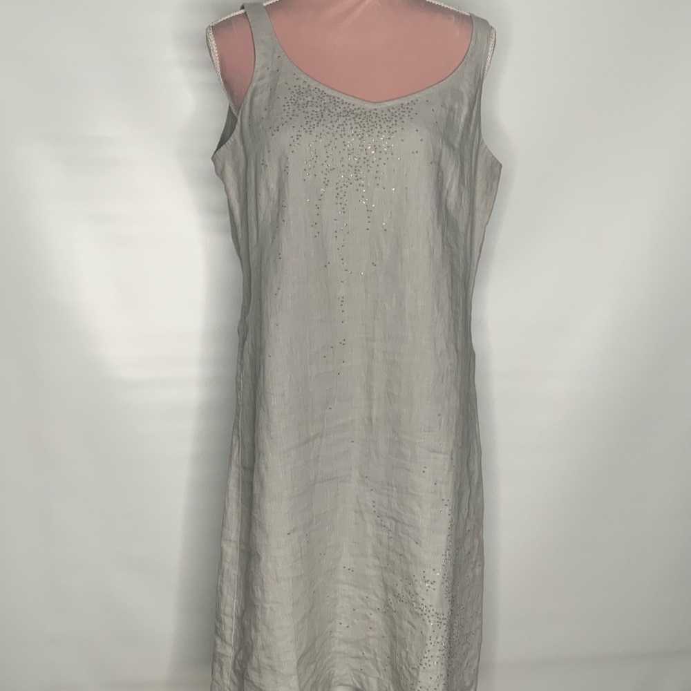 Eileen Fisher lined embellished 100% linen dress. - Picture 2 of 13